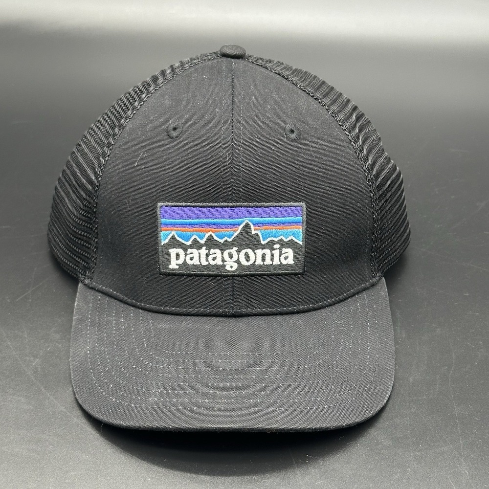 Patagonia P-6 Logo Trucker Hat Cap Adjustable Snapback Mesh Black NetPlus
